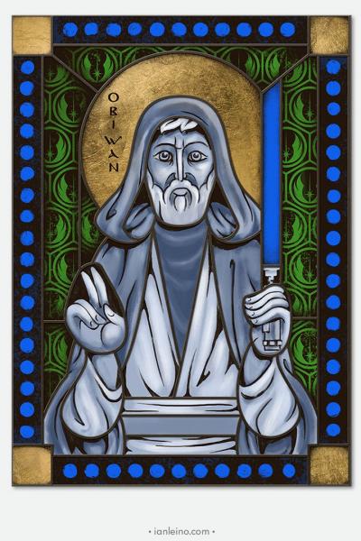 Obi Wan Kenobi - icon style Stained Glass window cling picture