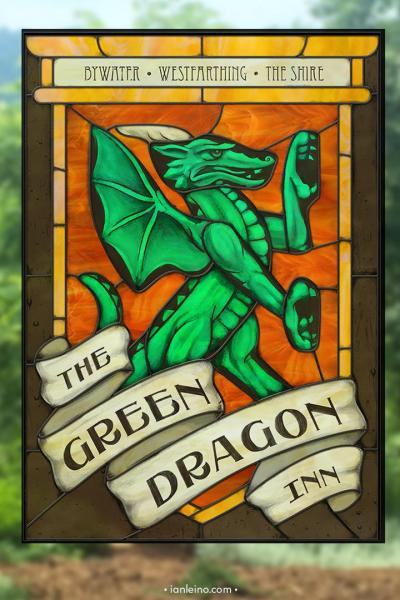 The Green Dragon Inn - Pub Sign Stained Glass window cling picture