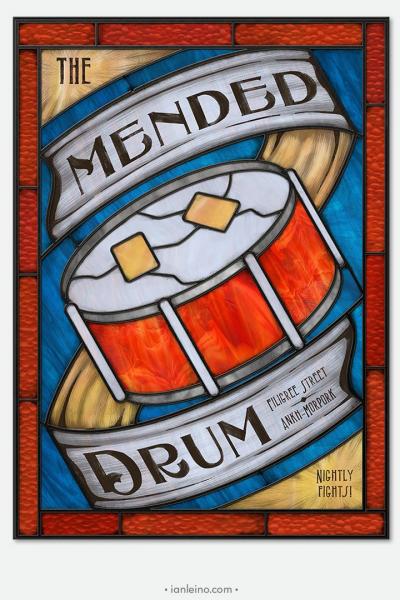 The Mended Drum - Pub Sign Stained Glass window cling picture