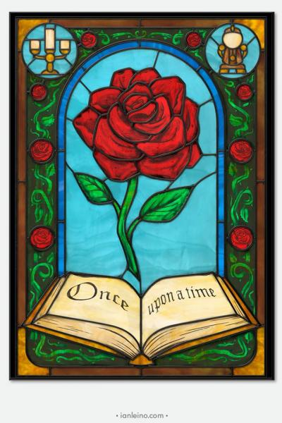 Fairy Tales: Beauty and the Beast - Stained Glass window cling picture