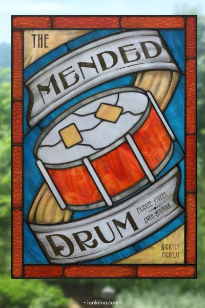 The Mended Drum - Pub Sign Stained Glass window cling picture
