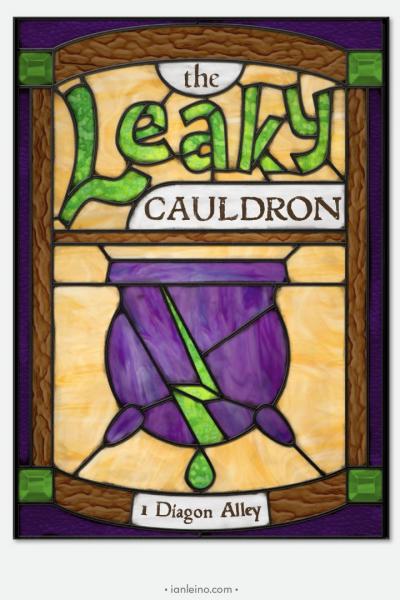 The Leaky Cauldron - Pub Sign Stained Glass window cling picture