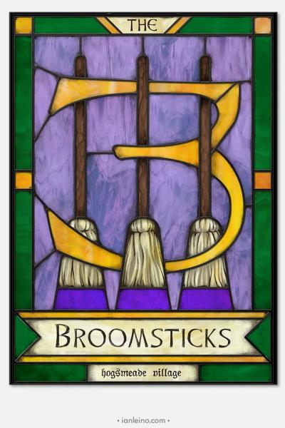 The Three Broomsticks - Pub Sign Stained Glass window cling picture