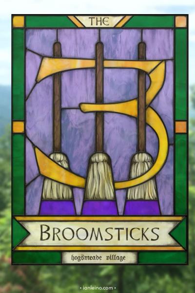 The Three Broomsticks - Pub Sign Stained Glass window cling picture