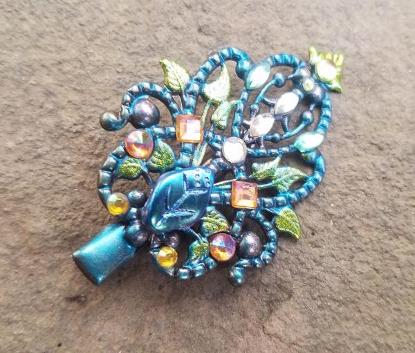 Bejeweled Teal and Gold Filligree Hair Clip