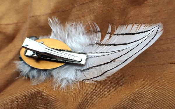 Upcycled Vintage Gem-Encrusted Hair Clip with White Feather picture