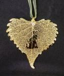 Cat Silhouette on Gold Cottonwood Leaf Ornament - 264-0363gld