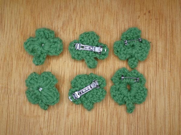 Crocheted Shamrock and Clover St. Patrick's Day Pin and Hair Clips picture