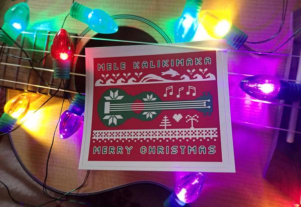 Mele Kalikimaka Merry Christmas Ukulele Ugly Sweater Square Stickers picture