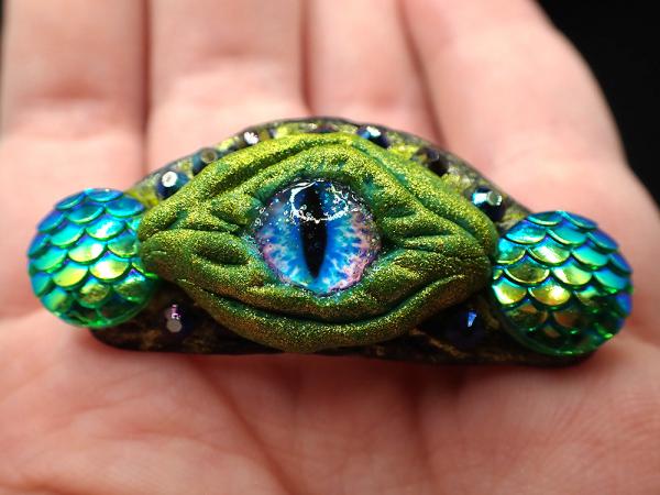 Hand-Sculpted Dragon Eye with Scales and Gems Hair Clips picture