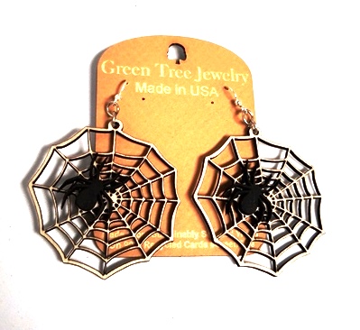 GT earrings - Black Spider on Cream Web - 520-1277bsnw