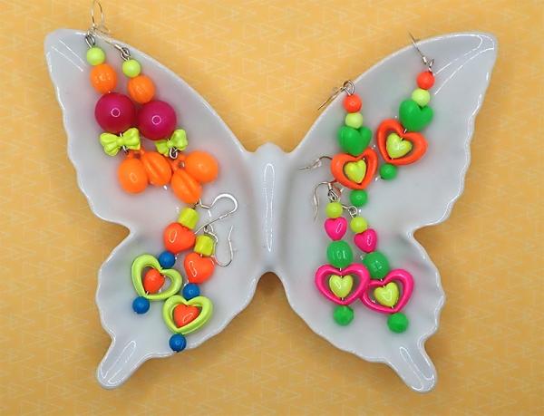 Decora Kei Blacklight Colorful Rainbow Bead Earrings picture