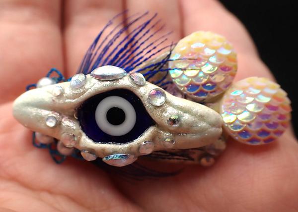 Hand-Sculpted Dragon Eye with Scales and Gems Hair Clips picture