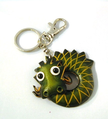 Leather Dragon Key Ring, green - 220-KC4003G