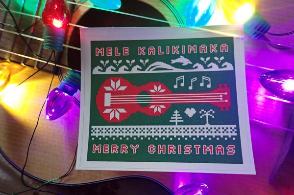 Mele Kalikimaka Merry Christmas Ukulele Ugly Sweater Square Stickers picture