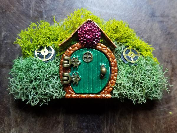 Hobbit Hole/Fairy Door Hills Magnets, Brooches or Hair Clips (the doors open!) picture