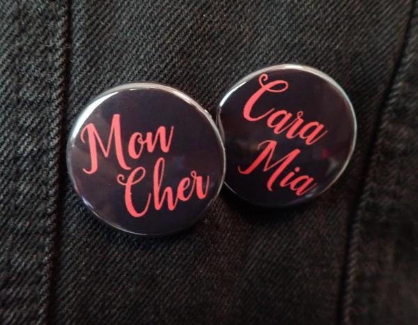 Cara Mia &amp; Mon Cher Couples Addam&#039;s Family button 2-pack | Halloween Couples&#039; Gift