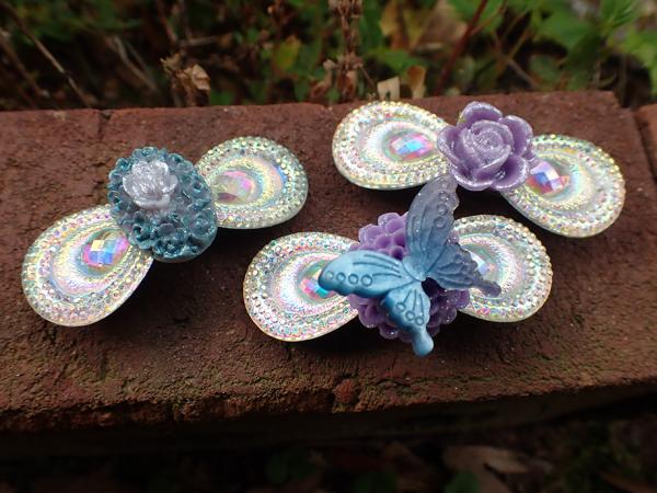 Purple & Blue Flower Holographic Peacock Feather Hair Clips picture