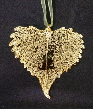 Cat Silhouette on Gold Cottonwood Leaf Ornament - 264-0363gld picture