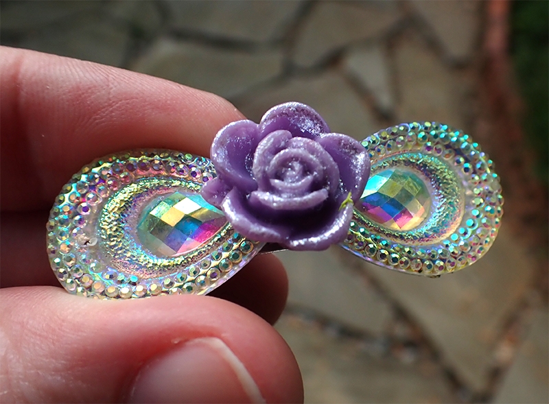 Purple & Blue Flower Holographic Peacock Feather Hair Clips picture
