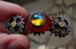 Red & Gold Jewel with Cogs Steampunk Hair Clip