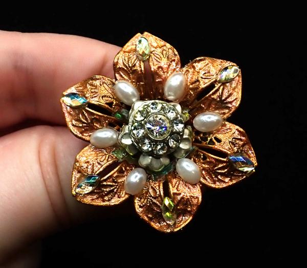 Copper and Diamond Flower Clip