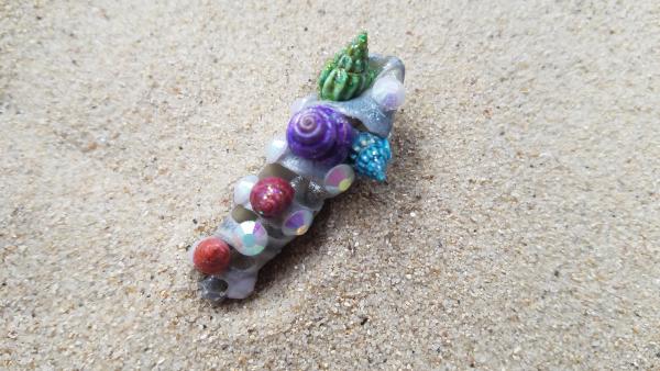 Gray Spiral Shell set with Tiny Rainbow Shells and Gem Cabochons Mermaid Hair Clip picture