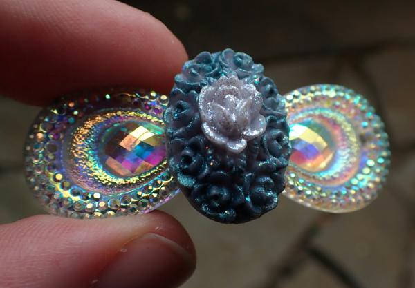 Purple & Blue Flower Holographic Peacock Feather Hair Clips picture