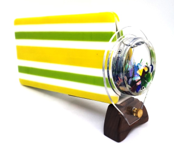 Green Yellow Stripe Fused Glass Kaleidoscope - Fisher - 100-5206 picture
