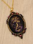 Skeletal Woman Cameo Gold and Purple Necklace | Halloween, Gothic, Victorian, Antique, Vintage-Inspired Jewelry