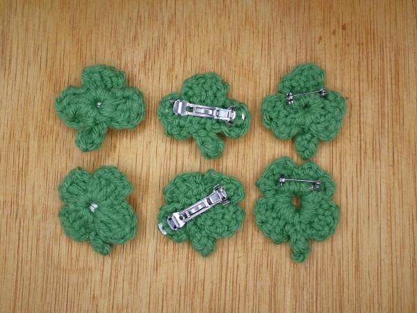 Crocheted 3-Leaf Shamrock or 4-Leaf Clover Hair Clips and Brooches | Fiber Art St. Patrick&#039;s Day Jewelry and Accessories picture