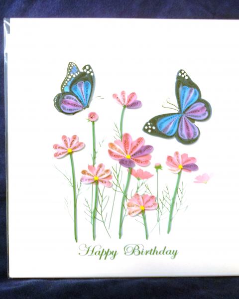 Quilling Card - Happy Birthday, Butterflies - Quill-BD0149