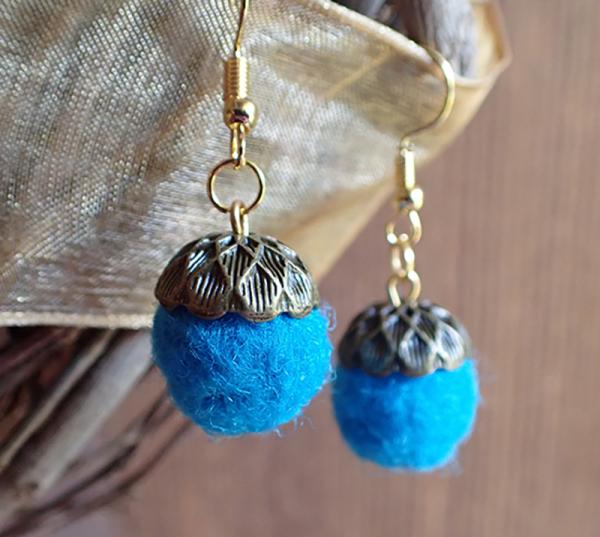 Handmade Felted Wool and Bronze Cap Acorn Earrings picture