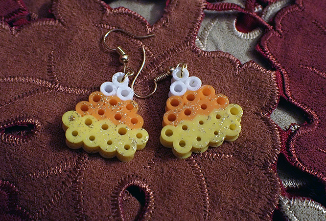 Halloween Perler Bead Glitter Candy Corn Earrings picture