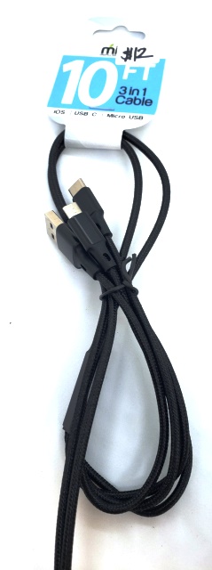 Black 3-in-1 10 ft charging cable - 22228209492 picture