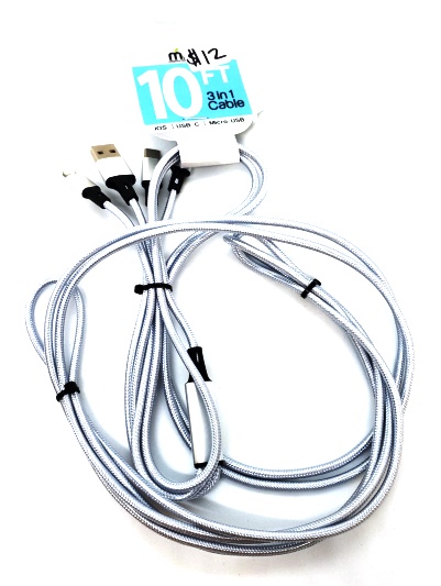 Silver 3-in-1 10 ft charging cable - 22228209737