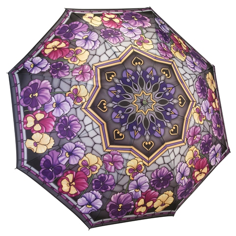 Reverse Compact Umbrella - Stained Glass Pansies - 280-33064RC