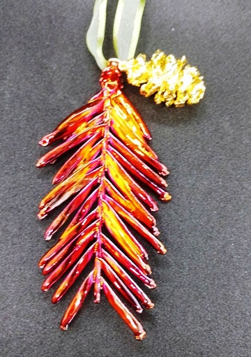 Iridescent Redwood Needles w/ gold Redwood Cone Ornament - 264-314I
