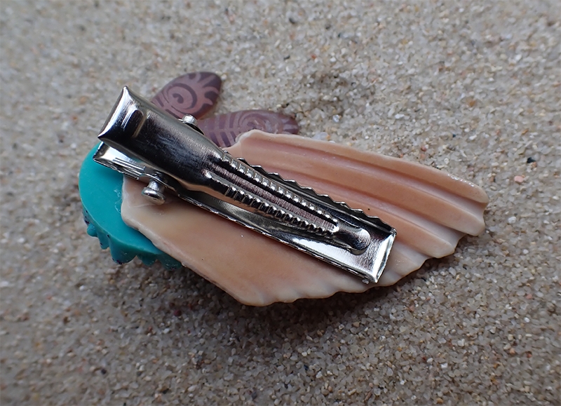 Shell, Lace, Peacock Feather Beads and Flower Cabochon Hair Clip picture