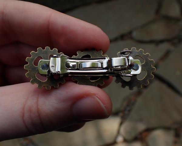 Red & Gold Jewel with Cogs Steampunk Hair Clip picture