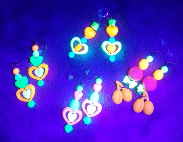 Decora Kei Blacklight Colorful Rainbow Bead Earrings picture