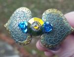 Verdigris Bronze Hearts & Gem, Blue Metal Flowers, Watch Gear Steampunk Hair Clip