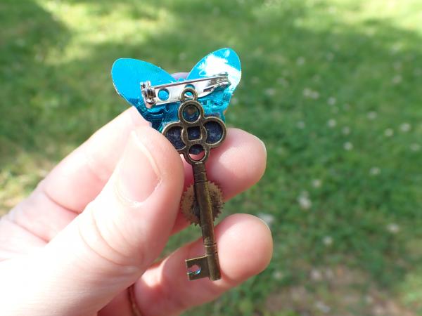 Blue Butterfly Purple Button Blue Rose with Gears Key Brooch picture