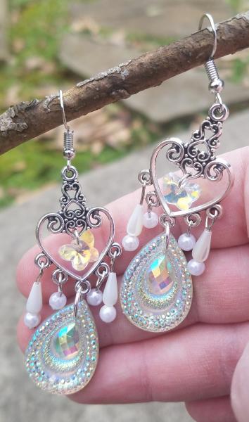 Holographic Hearts Silvery Iridescent Earrings picture
