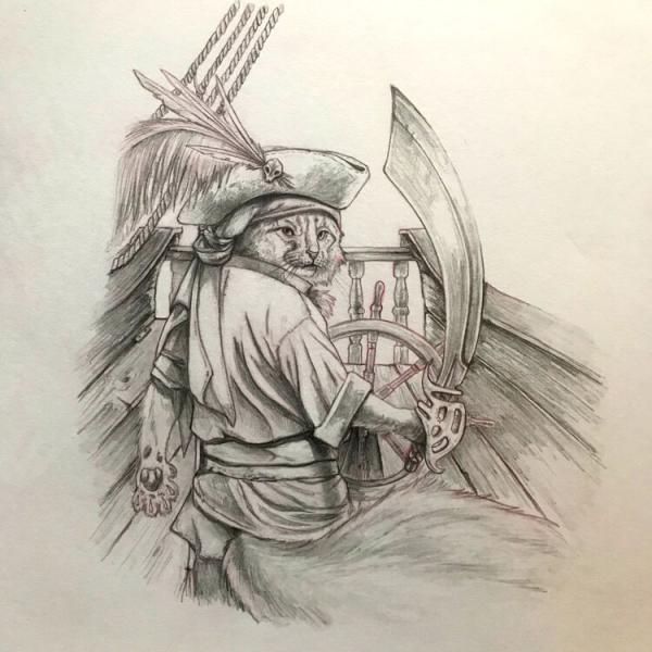 Pirate Cat - Original Pencil Drawing (included shipping*)