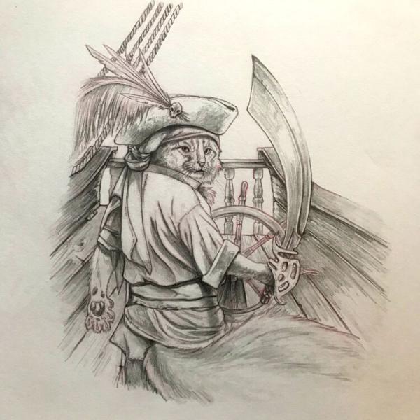 Pirate Cat - Original Pencil Drawing (included shipping*)