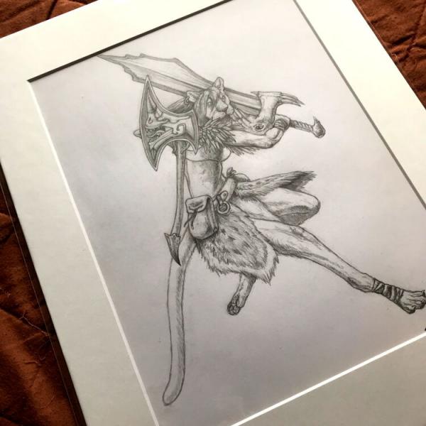 Tabaxi Fighter - Original Pencil Drawing (included shipping*)