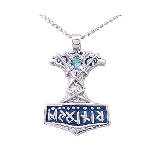 Enameled Thor's Hammer Necklace with Gemstone picture