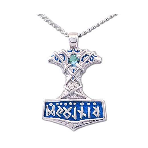 Enameled Thor's Hammer Necklace with Gemstone picture