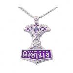 Enameled Thor's Hammer Necklace with Gemstone